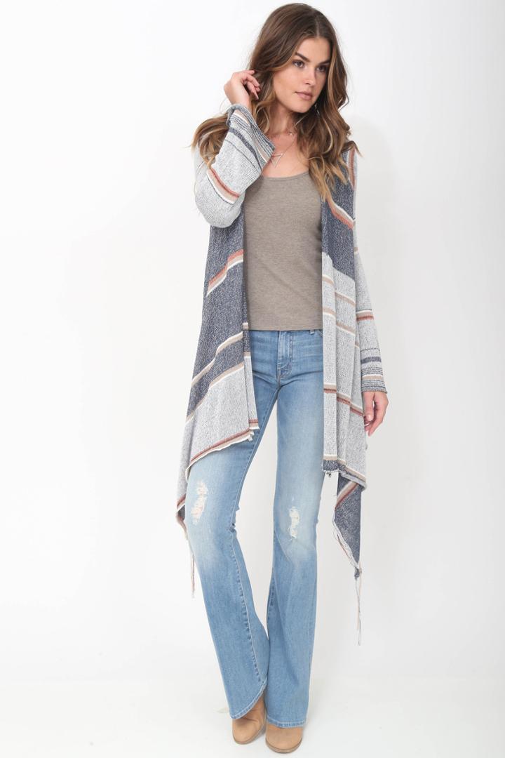 Goddis - Linsey Hooded Wrap W/ Fringe In Storm