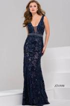 Jovani - Sequined Lace V-neckline Trumpet Dress 41754