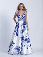 Dave & Johnny - 3474 Deep V-neck Floral Printed A-line Dress