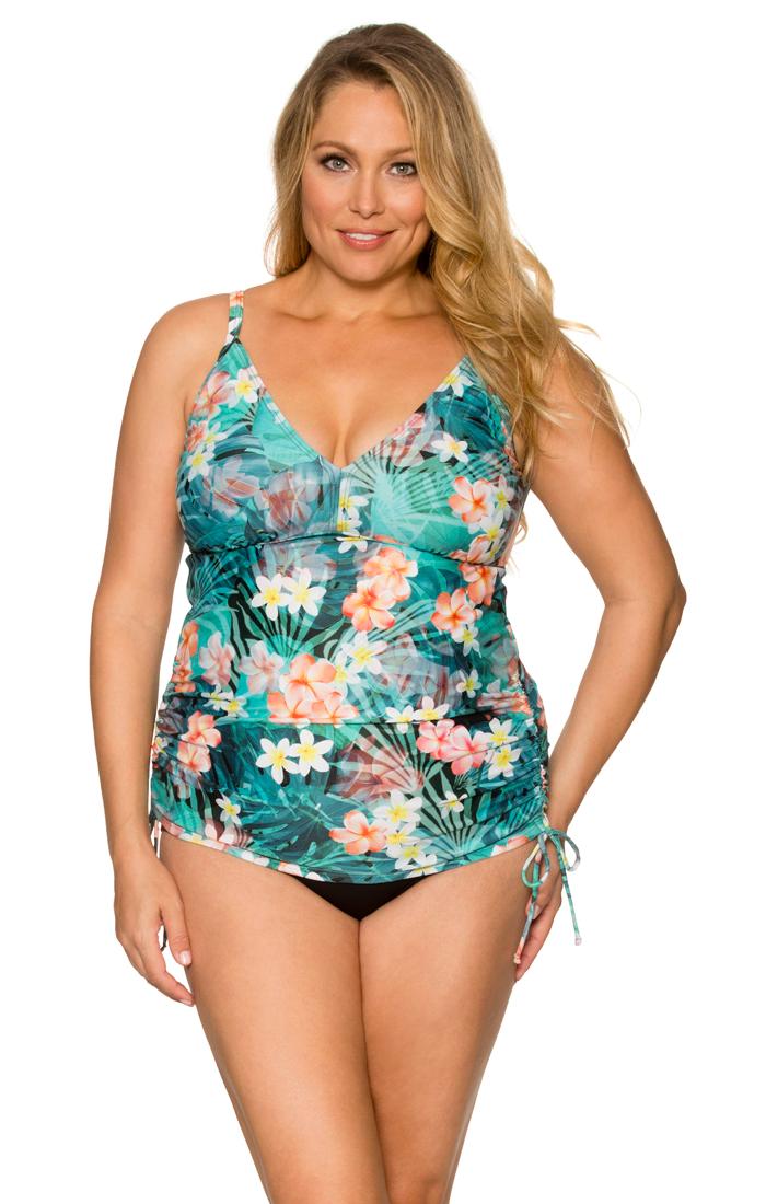 Curve Swimwear Tropical Oasis 397e/f Adj. Shirred Tankini W/ Removable Cups Top