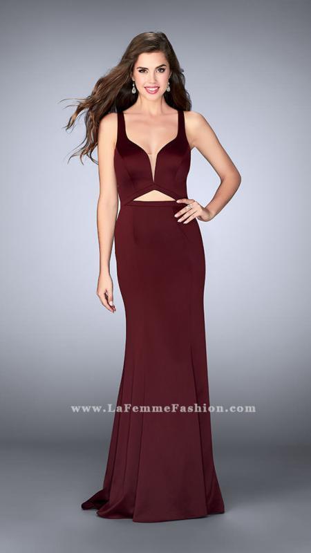 La Femme - Sleeveless V-neck Long Satin Dress 24150