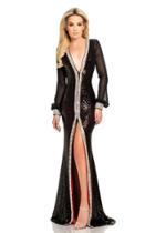 Johnathan Kayne - 8027 Long Sleeve Sequined Evening Gown