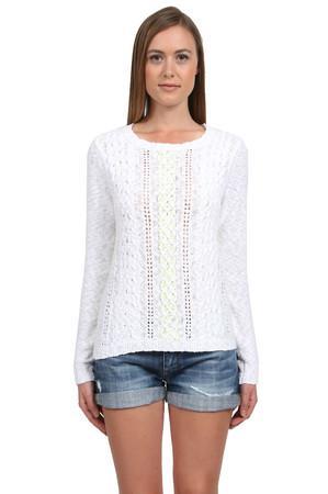 White + Warren Embroidered Cable Sweater In Picket Fence