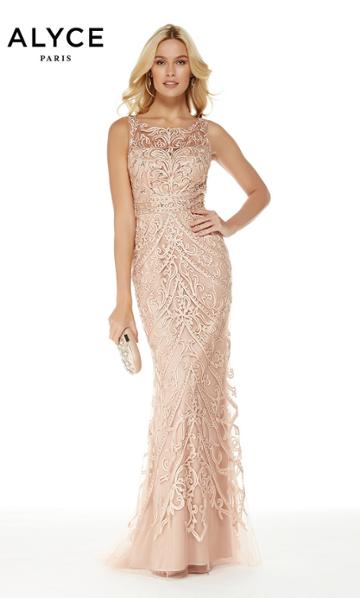 Alyce Paris - 5015 Beaded Tulle Illusion Bateau Fitted Dress