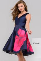 Jovani - 48462 Floral Printed V-neck A-line Dress