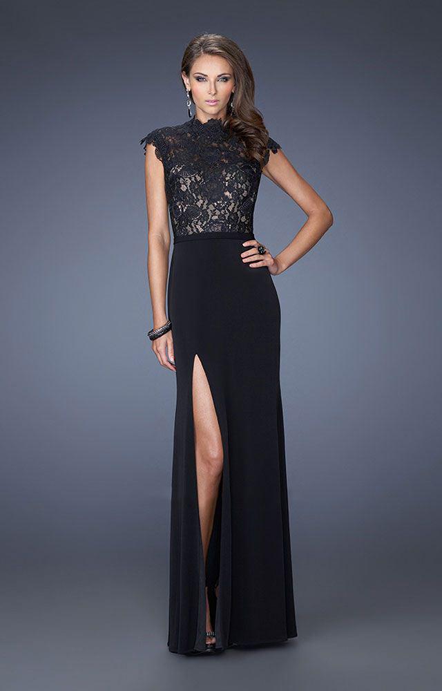 La Femme - 19920 Lace High Column Dress