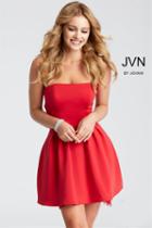Jovani - Jvn45005 Strapless Straight-across Lace Slip A-line Dress