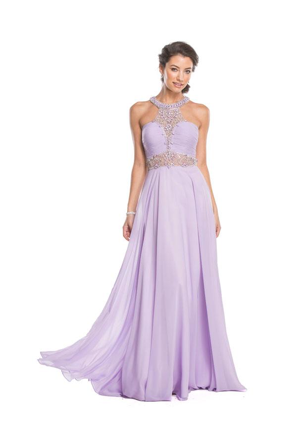 Aspeed - L1621 Embellished Halter Neck A-line Prom Dress