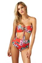 Montce Swim - Red Floral Corsette Top X High Rise Bottom Bikini Set
