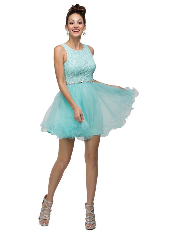 Dancing Queen - Lively Floral Embroidered Scoop Neck Short Tulle Dress 9126