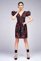 Ieena Duggal - 25269 V Neck Dress In Black Rose