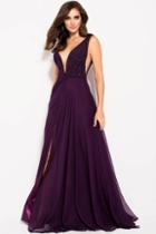 Jovani - 48116 Plunging V-neck Stretch Glitter Jersey Dress