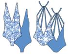 Nicolita Swimwear - New! Deep V Reversible One Piece Swimwear With Multi Strap Back In Mosaic/blue