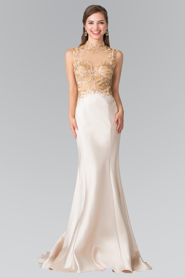 Elizabeth K - Embroidered High Neck Trumpet Gown Gl2226