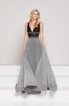 Colors Dress - 1876 Plunging Ornate Banded Stripe Gown