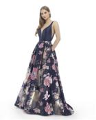Morrell Maxie - 15819 Fitted Plunging V Neck Floral Gown