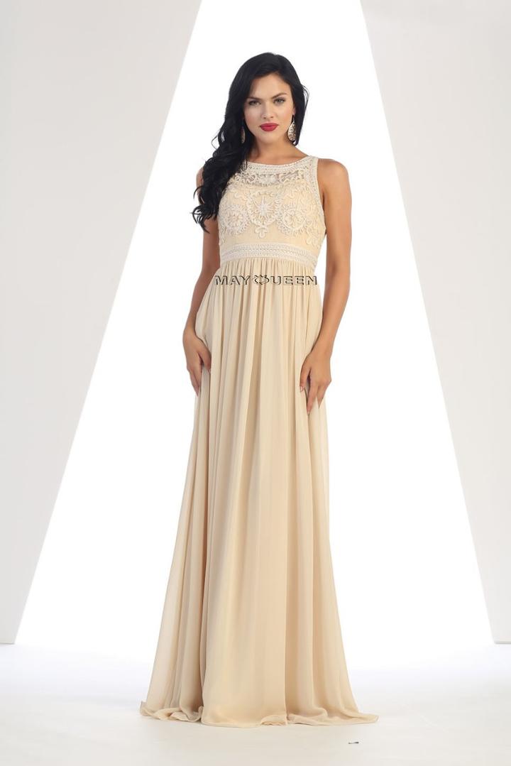 May Queen - Mq-1289 Embroidered Jewel A-line Dress