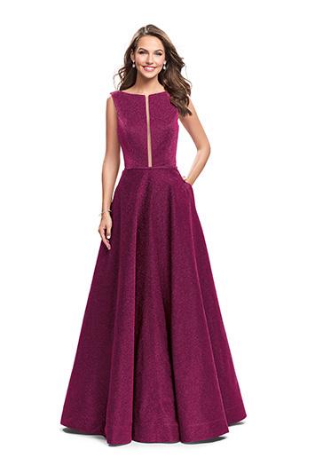 La Femme - 25895 Sparkling Bateau A-line Dress