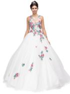 Dancing Queen - 1159 Sleeveless Floral Embellished Ballgown