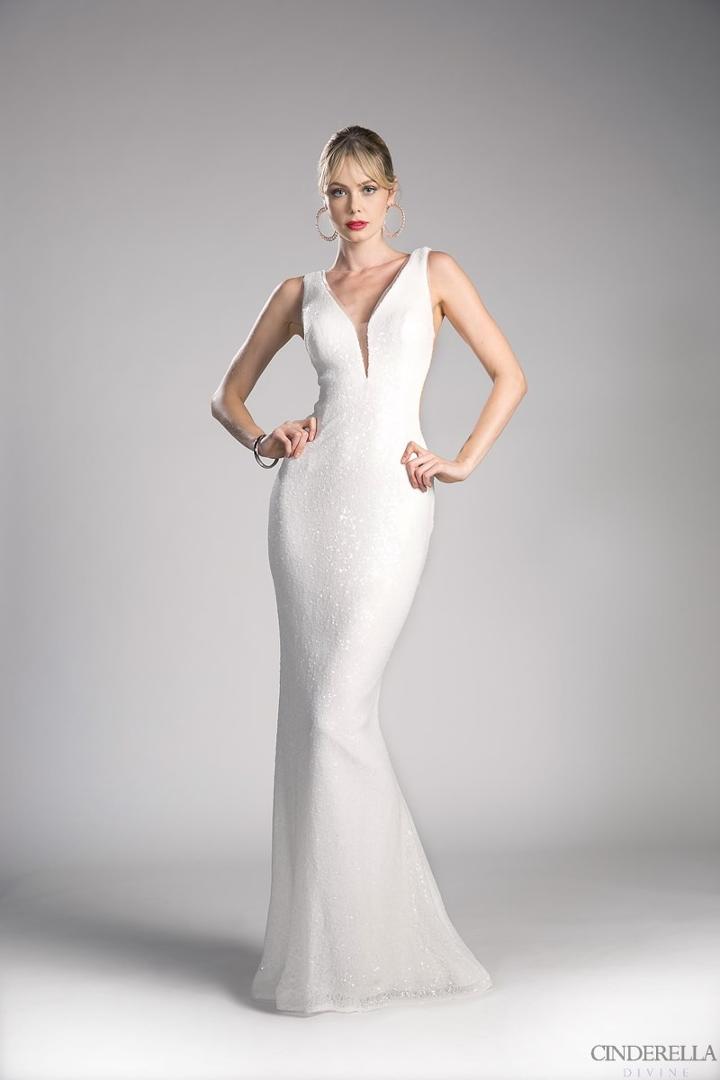 Cinderella Divine - Fully Sequined Deep V-neck Sheath Dress