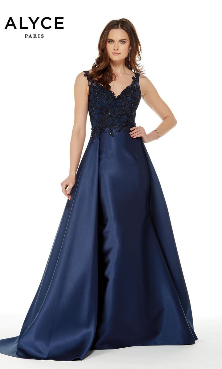 Alyce Paris - 5042 Beaded Applique Sleek Overskirt Long Gown