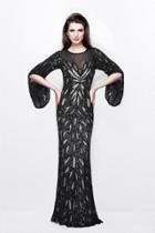 Primavera Couture - Sequined Bell Sleeves Contrast Illusion Sheath Gown 1717