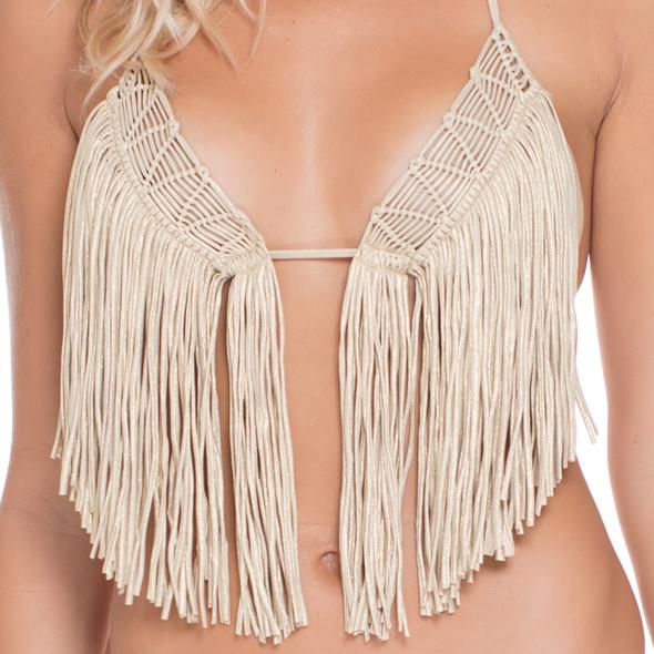 Luli Fama - Heart Of A Hippie Weave Fringed Triangle In Gold Rush (l478202)