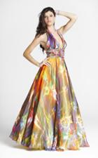 Blush - 5034 Plunging Halter Print Gown