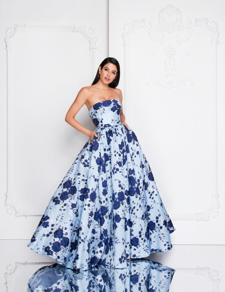 Terani Couture - 1812e6310 Strapless Floral Print Ballgown