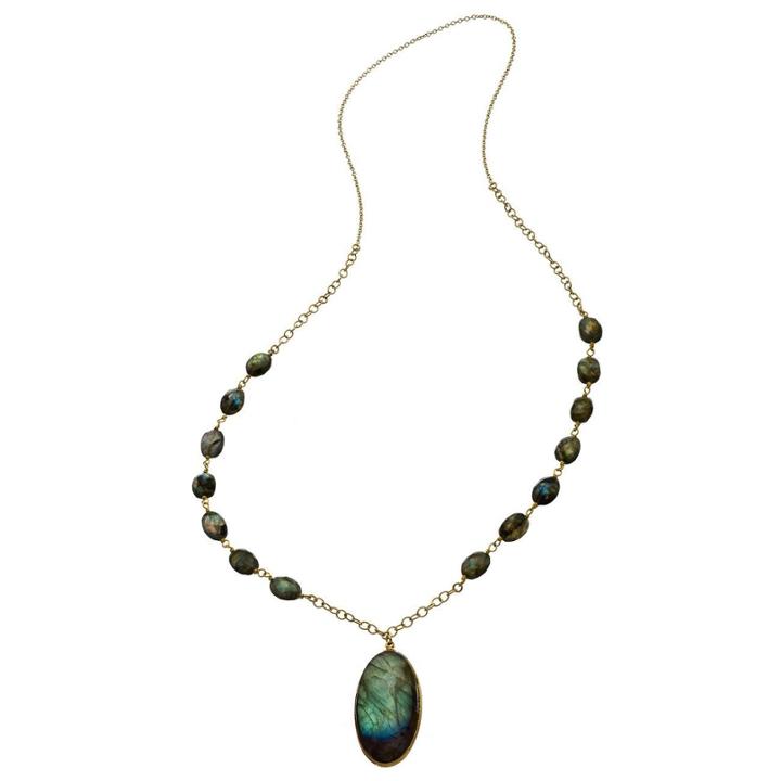 Heather Hawkins - Long Cabochon Necklace In Labradorite Oval