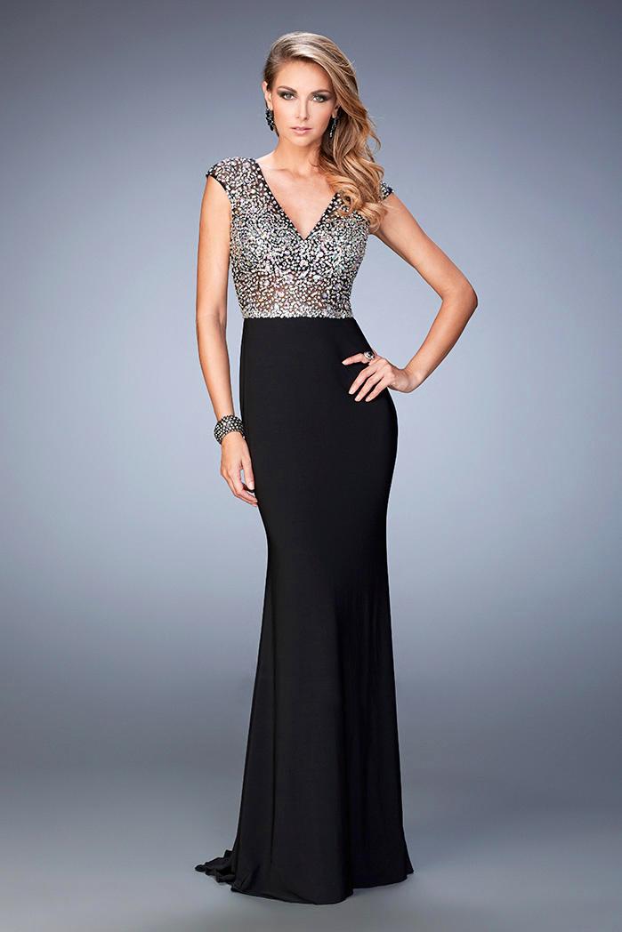 Gigi - 22509 Beaded V-neck Sheath Dress