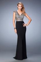 Gigi - 22509 Beaded V-neck Sheath Dress