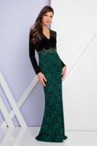 Terani Couture - 1722e4190 Long Sleeve V-neck Evening Gown