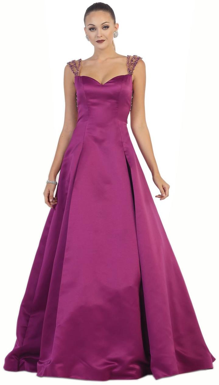 Long A-line Dress With Sequined Straps And Sheer Back