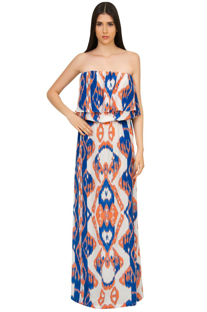 Caffe Swimwear - Strapless Bandeau Maxi Dress In Blue
