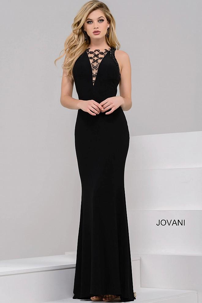 Jovani - Beaded Armholes Illusion V-neck Dress 47397