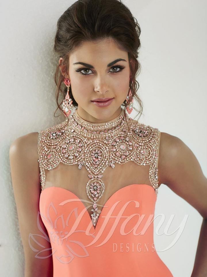 Tiffany Designs - Rhinestone Embellished High Neckline Mermaid Dress 16159