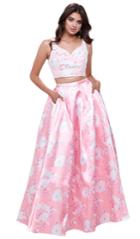 Nox Anabel - 8312 Two-piece Wide V-neckline Floral A-line Gown