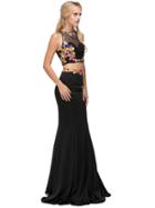 Dancing Queen - Appealing Floral Embroidered Illusion Sweetheart Two-piece Mermaid Jersey Dress 9778
