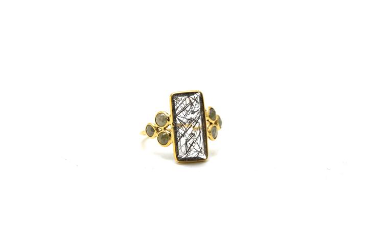 Tresor Collection - 18k Yellow Gold Ring With Black Rutile And Champagne Diamond