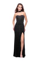 La Femme - 26239 Beaded High Neck Velvet Sheath Dress