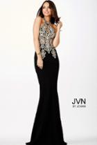 Jovani - Halter Fitted Lace Black Dress Jvn33691
