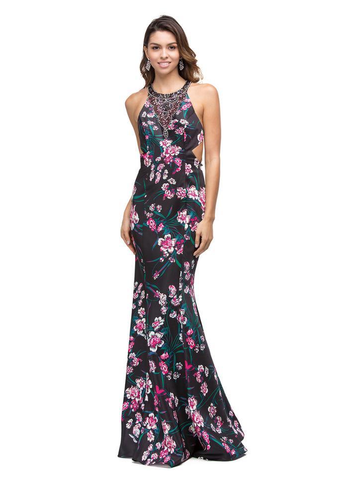 Open Back Floral Print Mermaid Dress