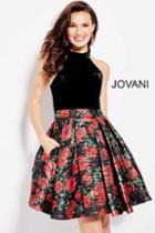Jovani - 55056 High Neck Floral Skirt Short Party Dress