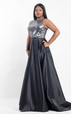 Rachel Allan Curves - 6315 Sequined Halter A-line Dress