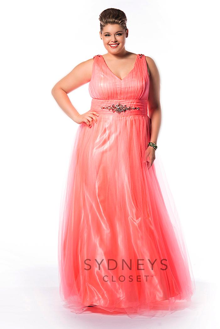 Sydney's Closet - Sc7154 Plus Size Dress In Pink Lemonade