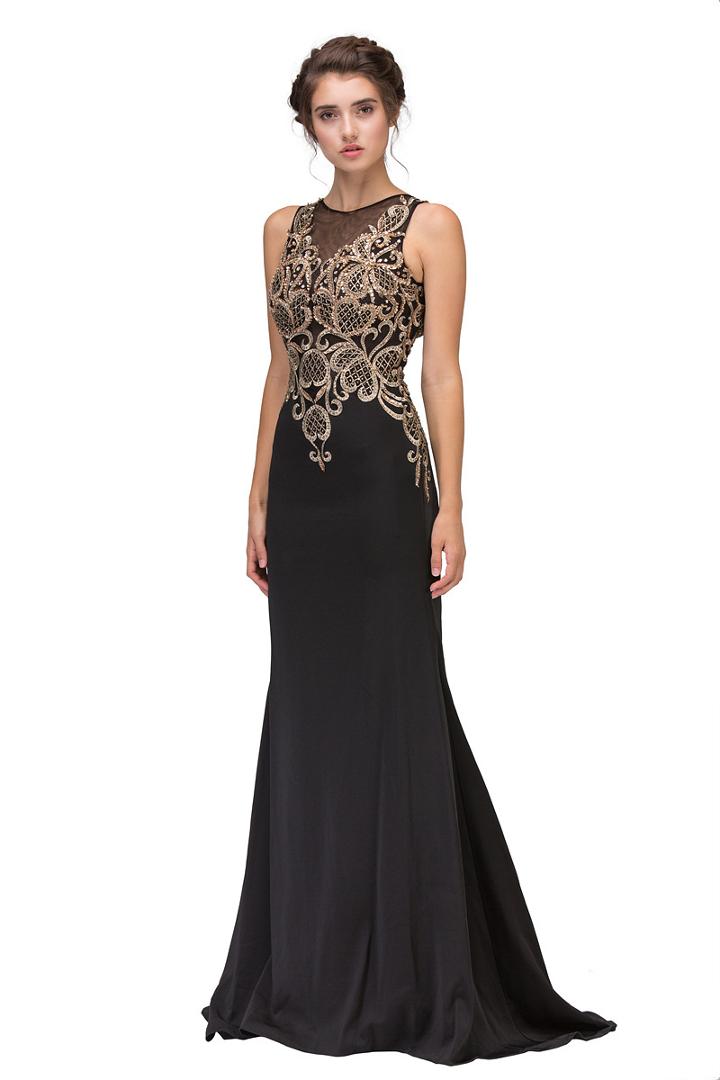 Eureka Fashion - Sleeveless Embroidered Gilt Lace Trumpet Gown