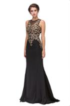Eureka Fashion - Sleeveless Embroidered Gilt Lace Trumpet Gown