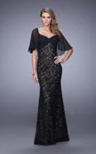 La Femme - 21639 Sheer Draped Lace Evening Gown