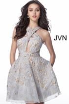 Jovani - Jvn62459 Embroidered Cross Halter Neck A-line Dress